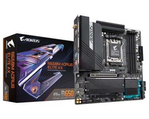 PLACA GIGABYTE B650M AORUS ELITE AX,AMD,AM5,B650,4DDR5,128GB,HDMI+DP,6SATA3+2M.2,2.5GBE+WIFI6E+BT5.3,7USB3.2,MATX (Espera 4 dias)